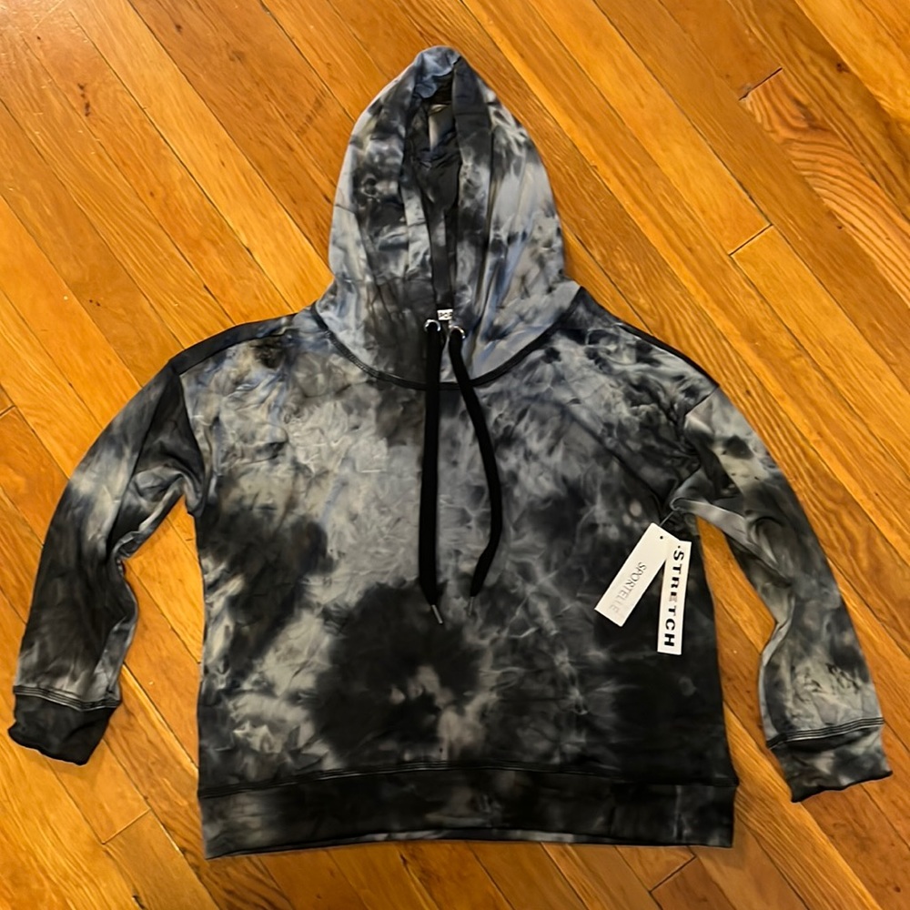 Sportelle grey black hoodie soft jersey lounge top tie dye M new with tags